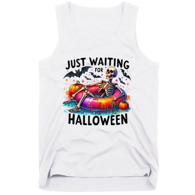 Funny Just Waiting For Halloween Skeleton Spooky Vibe Summer Tank Top