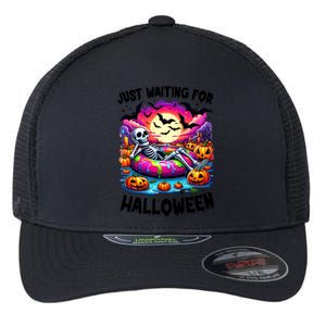 Funny Just Waiting For Halloween Skeleton Spooky Vibe Gift Flexfit Unipanel Trucker Cap