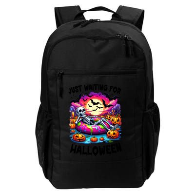 Funny Just Waiting For Halloween Skeleton Spooky Vibe Gift Daily Commute Backpack