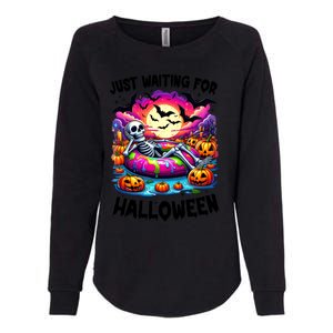 Funny Just Waiting For Halloween Skeleton Spooky Vibe Gift Womens California Wash Sweatshirt