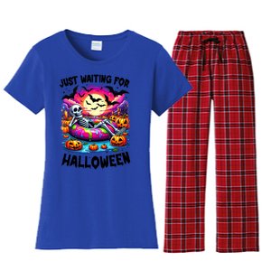 Funny Just Waiting For Halloween Skeleton Spooky Vibe Gift Women's Flannel Pajama Set