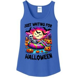 Funny Just Waiting For Halloween Skeleton Spooky Vibe Gift Ladies Essential Tank