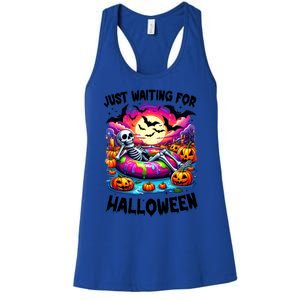 Funny Just Waiting For Halloween Skeleton Spooky Vibe Gift Women's Racerback Tank