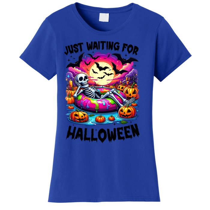 Funny Just Waiting For Halloween Skeleton Spooky Vibe Gift Women's T-Shirt