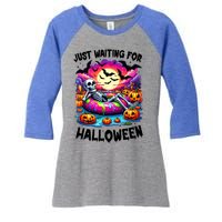 Funny Just Waiting For Halloween Skeleton Spooky Vibe Gift Women's Tri-Blend 3/4-Sleeve Raglan Shirt