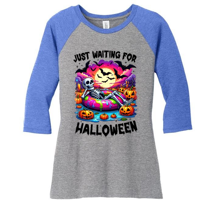 Funny Just Waiting For Halloween Skeleton Spooky Vibe Gift Women's Tri-Blend 3/4-Sleeve Raglan Shirt