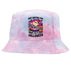 Funny Just Waiting For Halloween Skeleton Spooky Vibe Gift Tie-Dyed Bucket Hat