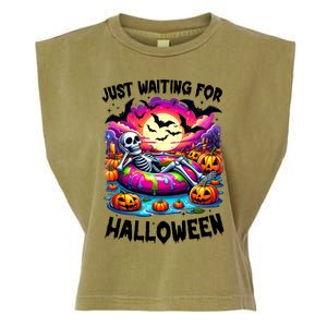 Funny Just Waiting For Halloween Skeleton Spooky Vibe Gift Garment-Dyed Women's Muscle Tee