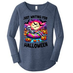 Funny Just Waiting For Halloween Skeleton Spooky Vibe Gift Women's Perfect Tri Tunic Long Sleeve Shirt