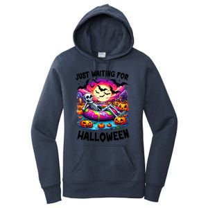 Funny Just Waiting For Halloween Skeleton Spooky Vibe Gift Women's Pullover Hoodie