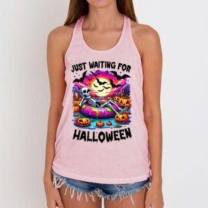 Funny Just Waiting For Halloween Skeleton Spooky Vibe Gift Women's Knotted Racerback Tank