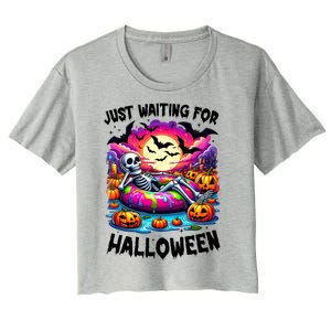 Funny Just Waiting For Halloween Skeleton Spooky Vibe Gift Women's Crop Top Tee