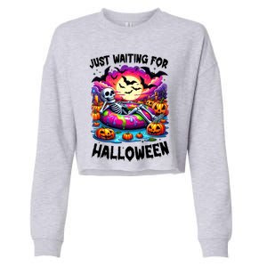 Funny Just Waiting For Halloween Skeleton Spooky Vibe Gift Cropped Pullover Crew