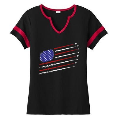 Fighter Jets With USA American Flag 4th Of July Celebration Ladies Halftime Notch Neck Tee