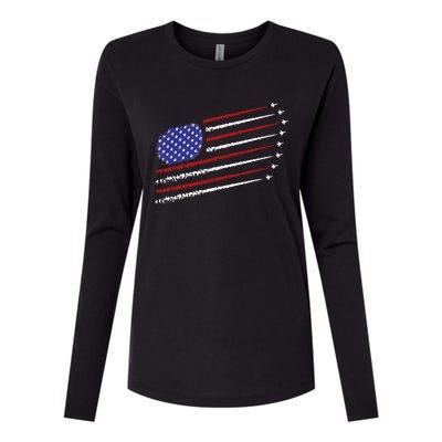 Fighter Jets With USA American Flag 4th Of July Celebration Womens Cotton Relaxed Long Sleeve T-Shirt