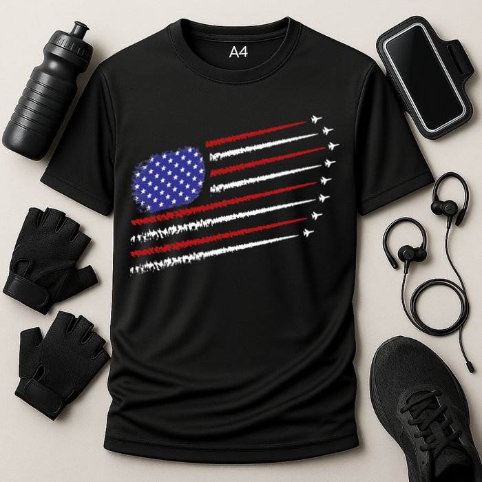 Fighter Jets With USA American Flag 4th Of July Celebration Cooling Performance Crew T-Shirt