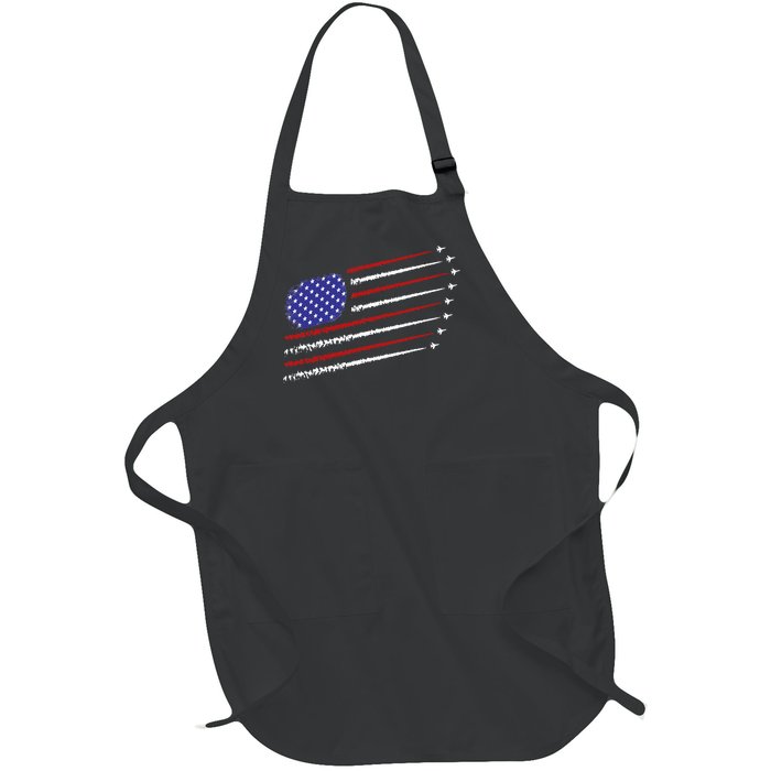 Fighter Jets With USA American Flag 4th Of July Celebration Full-Length Apron With Pockets