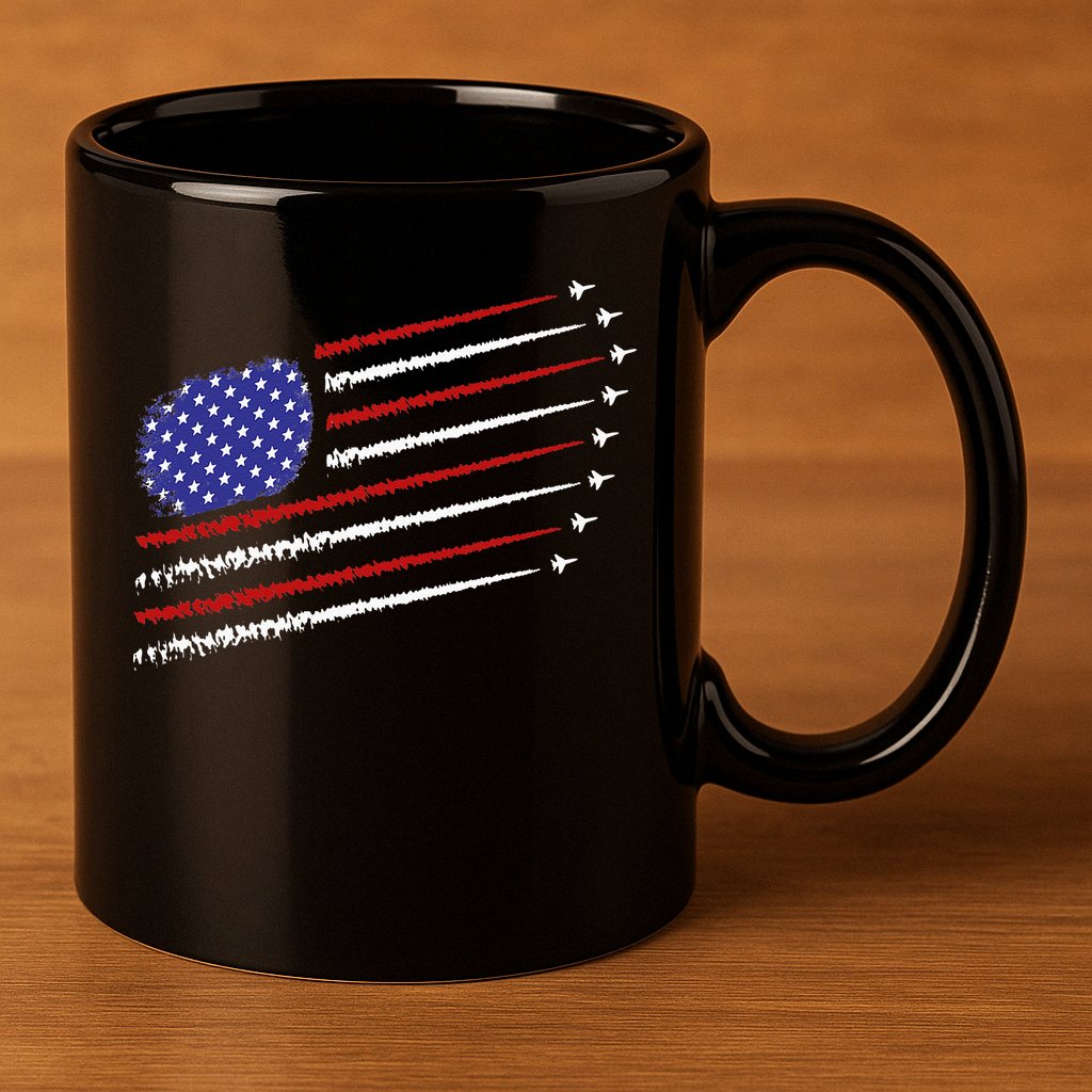 Fighter Jets With USA American Flag 4th Of July Celebration 11oz C Handle Ceramic Mug