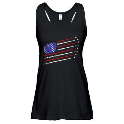 Fighter Jets With USA American Flag 4th Of July Celebration Ladies Essential Flowy Tank