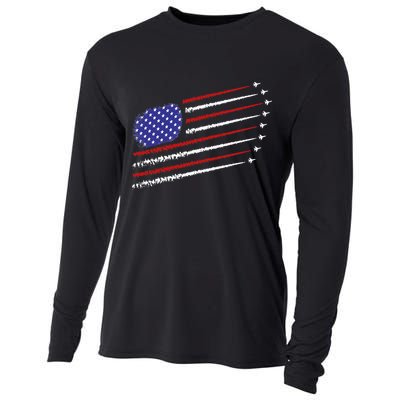 Fighter Jets With USA American Flag 4th Of July Celebration Cooling Performance Long Sleeve Crew