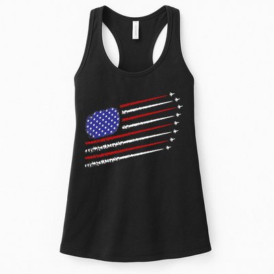 Fighter Jets With USA American Flag 4th Of July Celebration Womens Tank Top