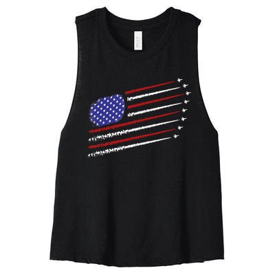 Fighter Jets With USA American Flag 4th Of July Celebration Women's Racerback Cropped Tank