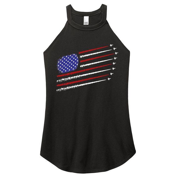 Fighter Jets With USA American Flag 4th Of July Celebration Women's Perfect Tri Rocker Tank