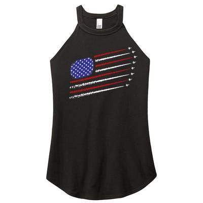 Fighter Jets With USA American Flag 4th Of July Celebration Women’s Perfect Tri Rocker Tank