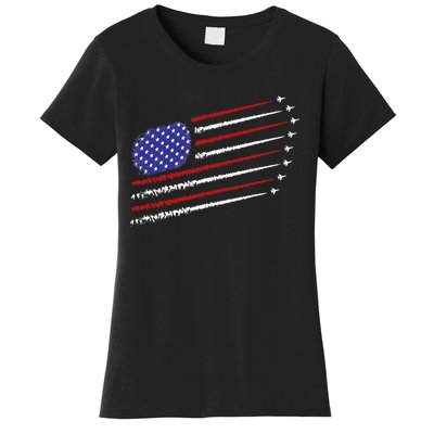 Fighter Jets With USA American Flag 4th Of July Celebration Women's T-Shirt