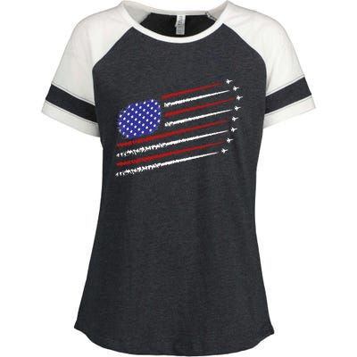 Fighter Jets With USA American Flag 4th Of July Celebration Enza Ladies Jersey Colorblock Tee