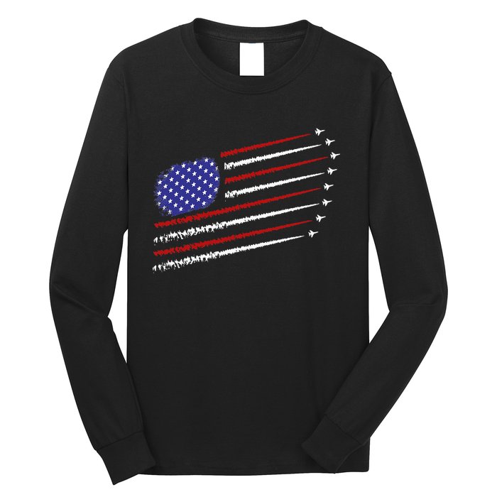 Fighter Jets With Usa American Flag Long Sleeve Shirt