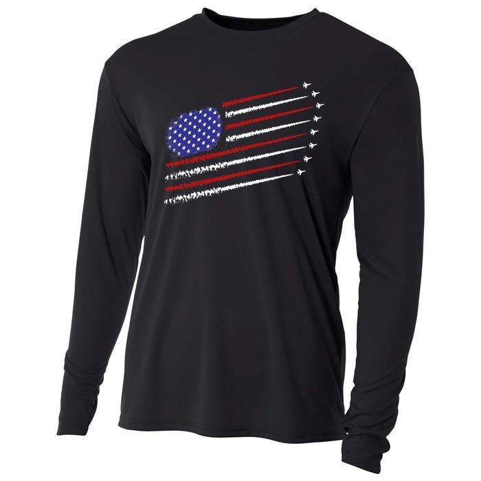 Fighter Jets With Usa American Flag Cooling Performance Long Sleeve Crew