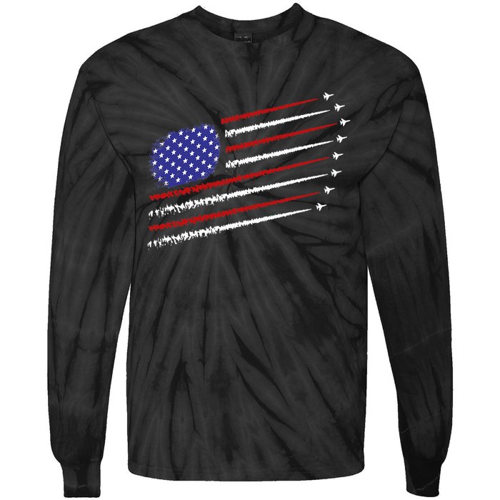 Fighter Jets With Usa American Flag Tie-Dye Long Sleeve Shirt