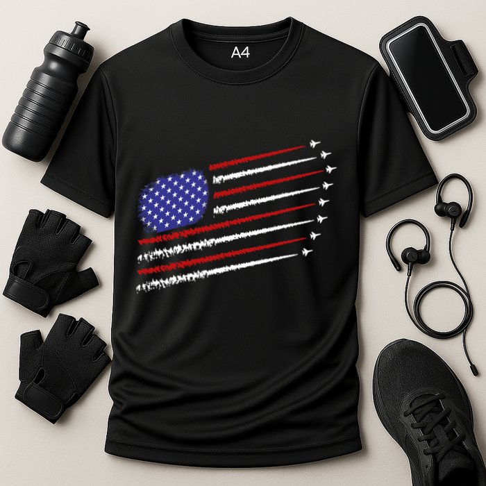 Fighter Jets With Usa American Flag 4th Of July Celebration Cooling Performance Crew T-Shirt
