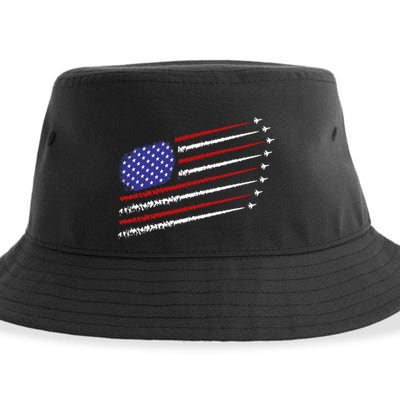 Fighter Jets With Usa American Flag 4th Of July Celebration Sustainable Bucket Hat