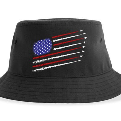 Fighter Jets With Usa American Flag 4th Of July Celebration Sustainable Bucket Hat