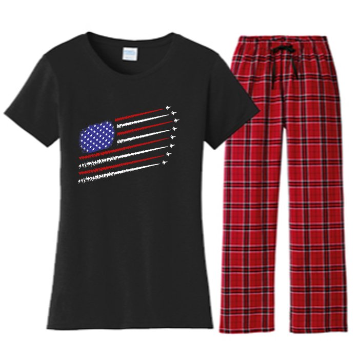 Fighter Jets With Usa American Flag 4th Of July Celebration Women's Flannel Pajama Set