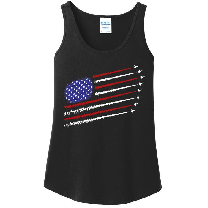 Fighter Jets With Usa American Flag 4th Of July Celebration Ladies Essential Tank