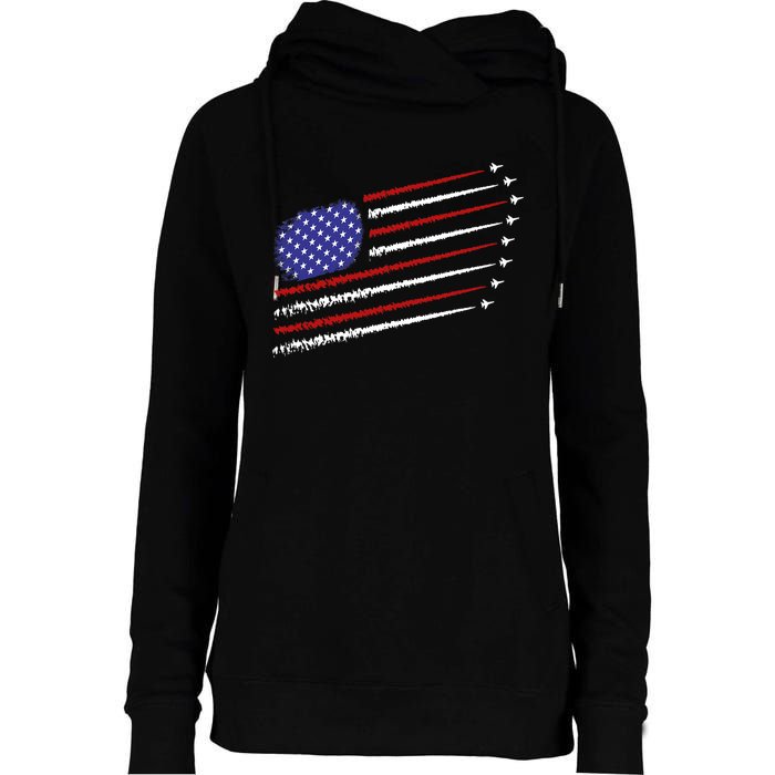 Fighter Jets With Usa American Flag 4th Of July Celebration Womens Funnel Neck Pullover Hood