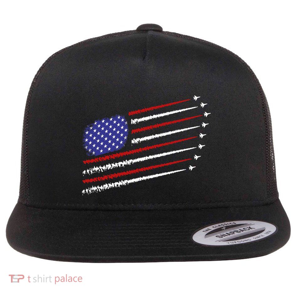 Fighter Jets With Usa American Flag 4th Of July Celebration Flatbill Hat