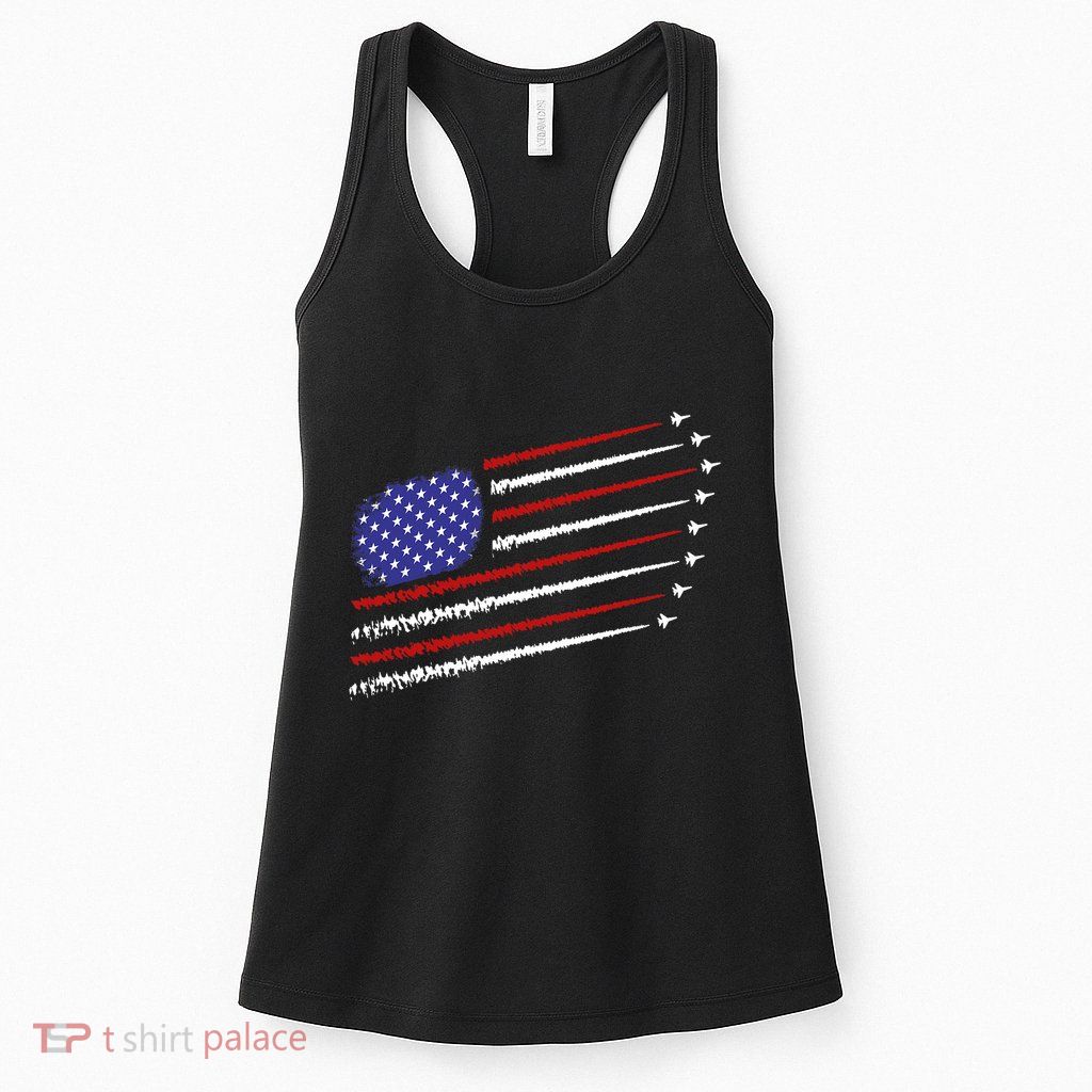 Fighter Jets With Usa American Flag 4th Of July Celebration Womens Tank Top