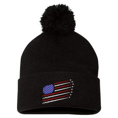 Fighter Jets With Usa American Flag 4th Of July Celebration Pom Pom 12in Knit Beanie