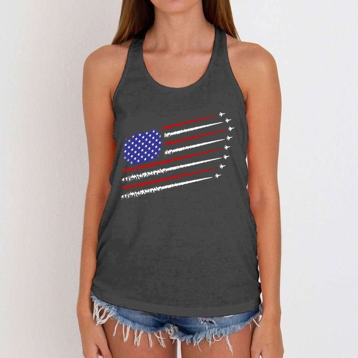 Fighter Jets With Usa American Flag 4th Of July Celebration Women's Knotted Racerback Tank