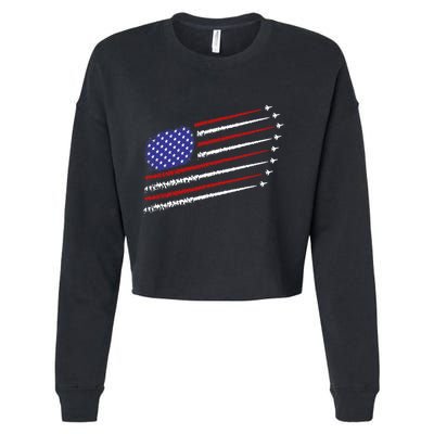 Fighter Jets With Usa American Flag 4th Of July Celebration Cropped Pullover Crew
