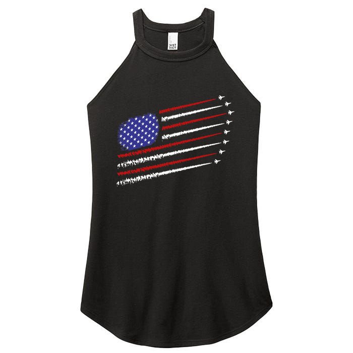 Fighter Jets With Usa American Flag 4th Of July Celebration Women's Perfect Tri Rocker Tank