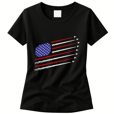 Fighter Jets With Usa American Flag 4th Of July Celebration Womens T-Shirt