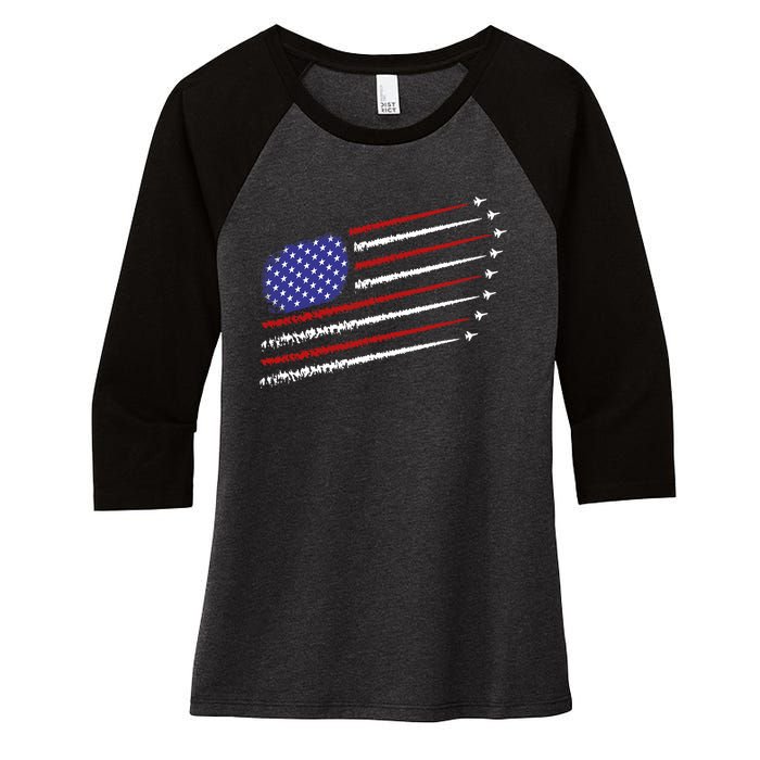 Fighter Jets With Usa American Flag 4th Of July Celebration Women's Tri-Blend 3/4-Sleeve Raglan Shirt