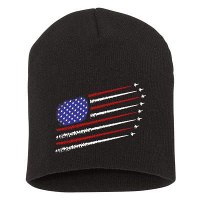Fighter Jets With Usa American Flag 4th Of July Celebration Short Acrylic Beanie