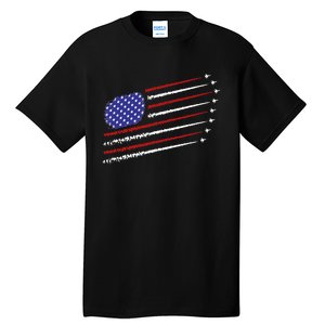 Fighter Jets With USA American Flag 4th Of July Celebration Tall T-Shirt