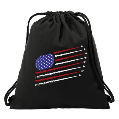 Fighter Jets With USA American Flag 4th Of July Celebration Drawstring Bag